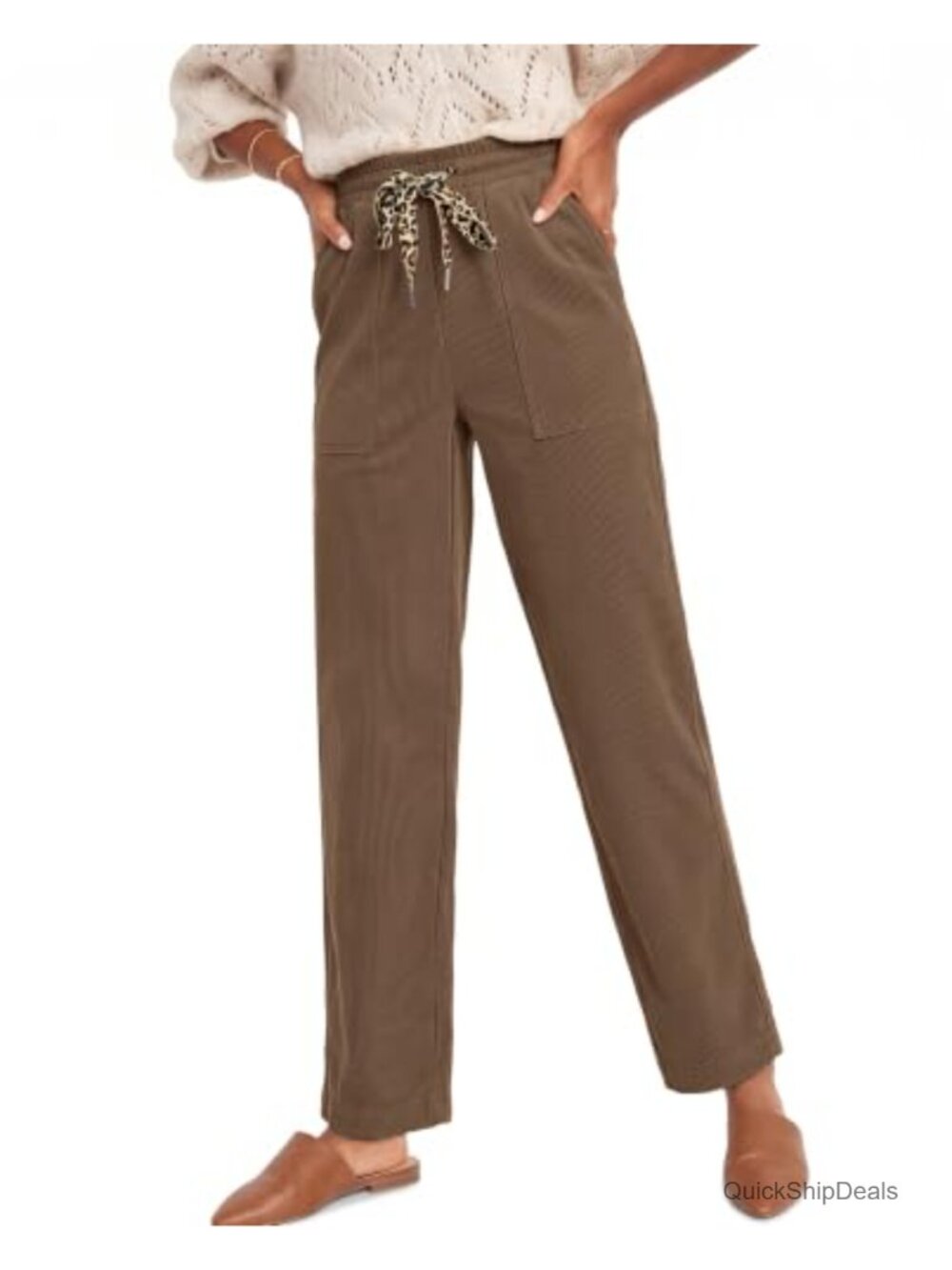 Corduroy Straight Leg Pants High Waist Pull On Trousers with Pockets